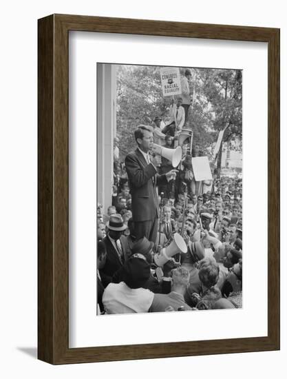 Attorney General Robert F Kennedy speaking to a crowd of Civil Rights protestors, 1963-Warren K. Leffler-Framed Photographic Print