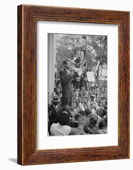 Attorney General Robert F Kennedy speaking to a crowd of Civil Rights protestors, 1963-Warren K. Leffler-Framed Photographic Print