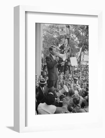 Attorney General Robert F Kennedy speaking to a crowd of Civil Rights protestors, 1963-Warren K. Leffler-Framed Photographic Print
