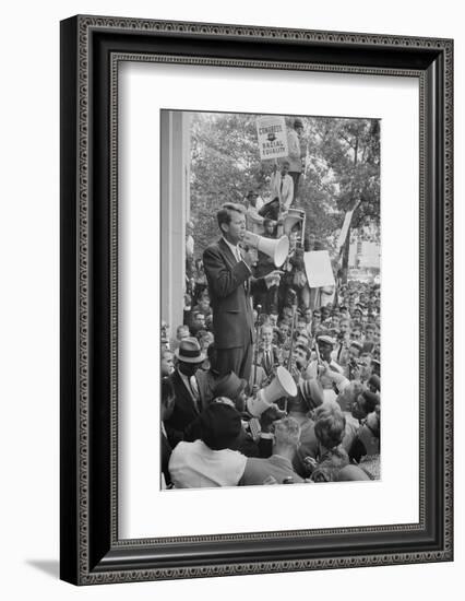 Attorney General Robert F Kennedy speaking to a crowd of Civil Rights protestors, 1963-Warren K. Leffler-Framed Photographic Print