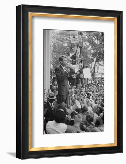 Attorney General Robert F Kennedy speaking to a crowd of Civil Rights protestors, 1963-Warren K. Leffler-Framed Photographic Print