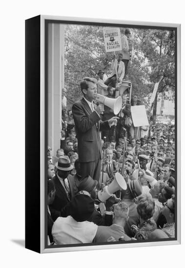 Attorney General Robert F Kennedy speaking to a crowd of Civil Rights protestors, 1963-Warren K. Leffler-Framed Premier Image Canvas