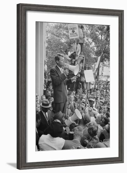 Attorney General Robert F Kennedy speaking to a crowd of Civil Rights protestors, 1963-Warren K. Leffler-Framed Photographic Print