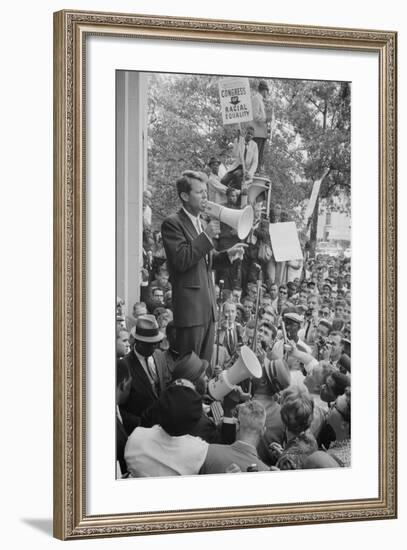 Attorney General Robert F Kennedy speaking to a crowd of Civil Rights protestors, 1963-Warren K. Leffler-Framed Photographic Print