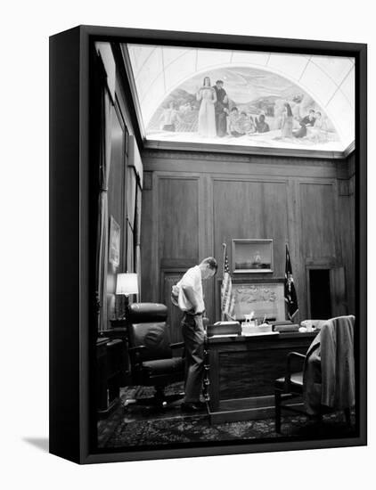 Attorney General Robert F. Kennedy Working Late into the Night in His Office-null-Framed Premier Image Canvas