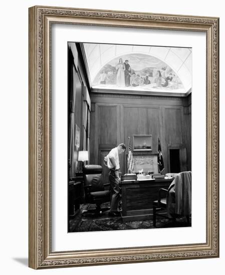 Attorney General Robert F. Kennedy Working Late into the Night in His Office-null-Framed Photographic Print