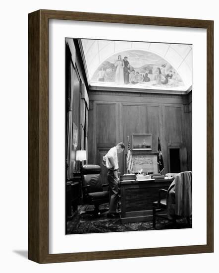 Attorney General Robert F. Kennedy Working Late into the Night in His Office-null-Framed Photographic Print