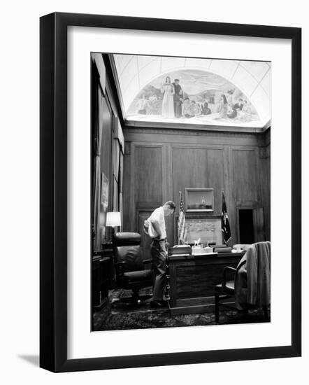 Attorney General Robert F. Kennedy Working Late into the Night in His Office-null-Framed Photographic Print