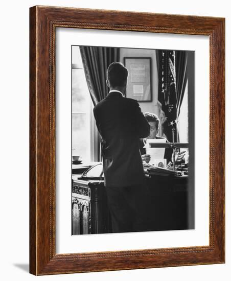 Attorney General Robert Kennedy, Conferring with Brother President John Kennedy at White House-Art Rickerby-Framed Photographic Print