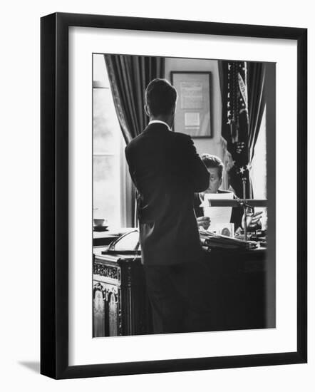 Attorney General Robert Kennedy, Conferring with Brother President John Kennedy at White House-Art Rickerby-Framed Photographic Print