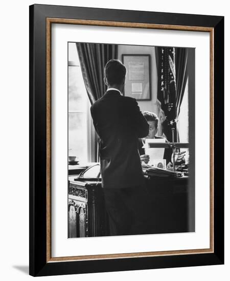 Attorney General Robert Kennedy, Conferring with Brother President John Kennedy at White House-Art Rickerby-Framed Photographic Print