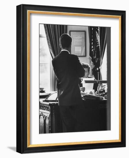 Attorney General Robert Kennedy, Conferring with Brother President John Kennedy at White House-Art Rickerby-Framed Photographic Print