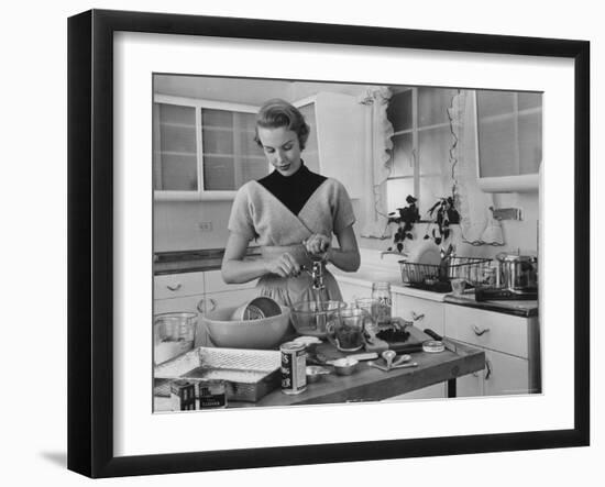 Attractive Housewife in Modern Kitchen, Preparing Food-Eliot Elisofon-Framed Photographic Print