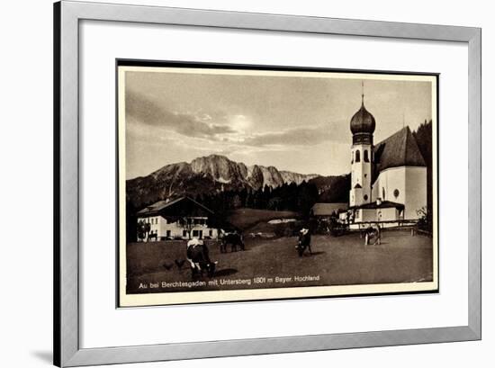 Au Berchtesgaden Bayer. Hochland, Rinder an Der Kirche, Wohnhaus, Felsen-null-Framed Giclee Print