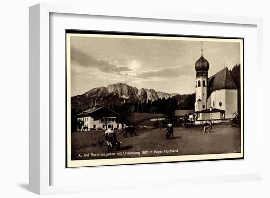 Au Berchtesgaden Bayer. Hochland, Rinder an Der Kirche, Wohnhaus, Felsen-null-Framed Giclee Print