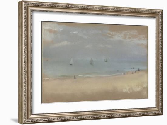 Au bord de la mer, sur une plage, trois voiliers au loin-Edgar Degas-Framed Giclee Print