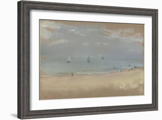 Au bord de la mer, sur une plage, trois voiliers au loin-Edgar Degas-Framed Giclee Print