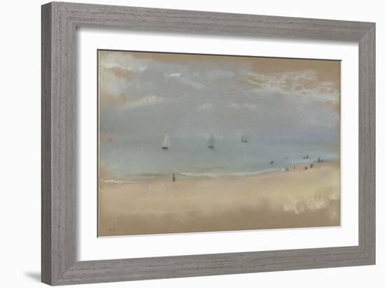 Au bord de la mer, sur une plage, trois voiliers au loin-Edgar Degas-Framed Giclee Print