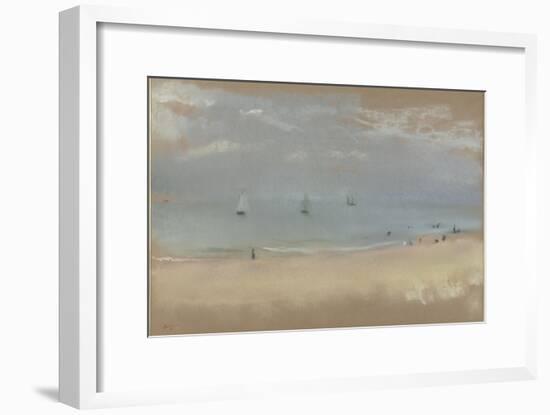 Au bord de la mer, sur une plage, trois voiliers au loin-Edgar Degas-Framed Giclee Print