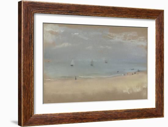 Au bord de la mer, sur une plage, trois voiliers au loin-Edgar Degas-Framed Giclee Print