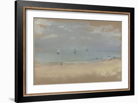 Au bord de la mer, sur une plage, trois voiliers au loin-Edgar Degas-Framed Giclee Print