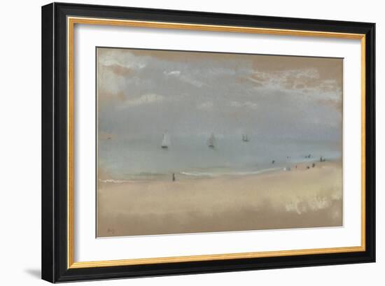 Au bord de la mer, sur une plage, trois voiliers au loin-Edgar Degas-Framed Giclee Print