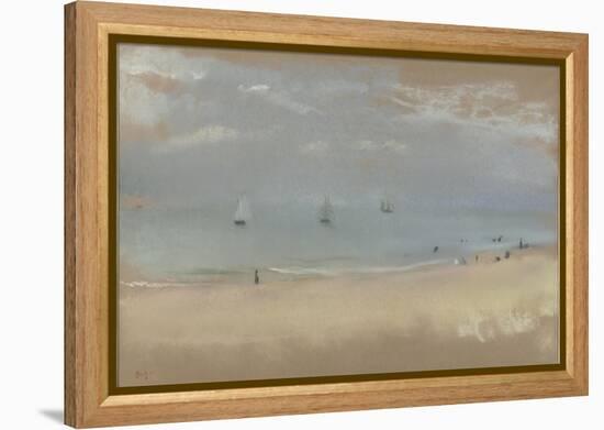 Au bord de la mer, sur une plage, trois voiliers au loin-Edgar Degas-Framed Premier Image Canvas