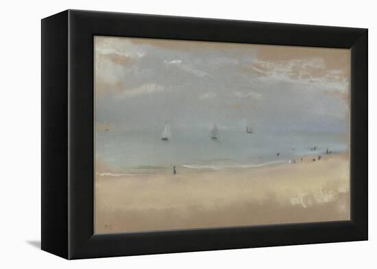 Au bord de la mer, sur une plage, trois voiliers au loin-Edgar Degas-Framed Premier Image Canvas