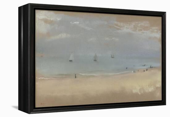 Au bord de la mer, sur une plage, trois voiliers au loin-Edgar Degas-Framed Premier Image Canvas