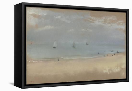 Au bord de la mer, sur une plage, trois voiliers au loin-Edgar Degas-Framed Premier Image Canvas