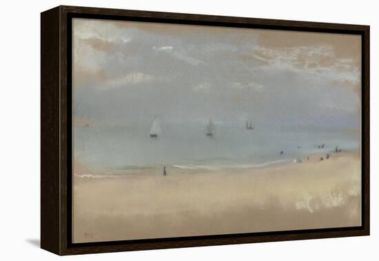 Au bord de la mer, sur une plage, trois voiliers au loin-Edgar Degas-Framed Premier Image Canvas