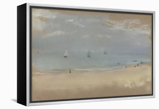 Au bord de la mer, sur une plage, trois voiliers au loin-Edgar Degas-Framed Premier Image Canvas