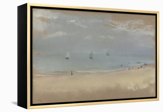 Au bord de la mer, sur une plage, trois voiliers au loin-Edgar Degas-Framed Premier Image Canvas