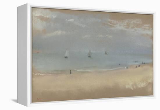 Au bord de la mer, sur une plage, trois voiliers au loin-Edgar Degas-Framed Premier Image Canvas