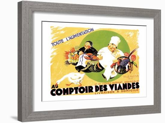 Au Comptoir des Viandes-null-Framed Art Print