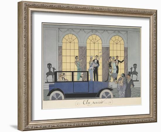 Au revoir People leaving in a car People in evening dress-Georges Barbier-Framed Giclee Print