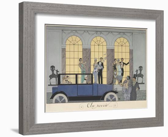 Au revoir People leaving in a car People in evening dress-Georges Barbier-Framed Giclee Print