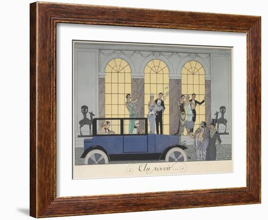 Au revoir People leaving in a car People in evening dress-Georges Barbier-Framed Giclee Print