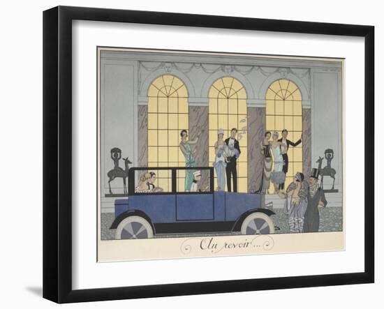 Au revoir People leaving in a car People in evening dress-Georges Barbier-Framed Giclee Print