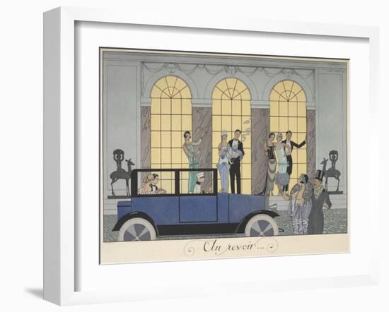 Au revoir People leaving in a car People in evening dress-Georges Barbier-Framed Giclee Print