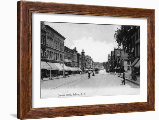 Auburn, New York - View Down Genesee Street-Lantern Press-Framed Art Print