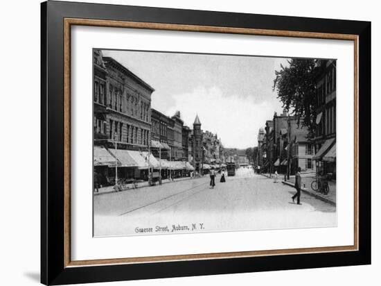 Auburn, New York - View Down Genesee Street-Lantern Press-Framed Art Print