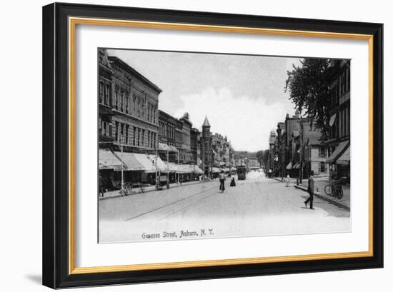 Auburn, New York - View Down Genesee Street-Lantern Press-Framed Art Print