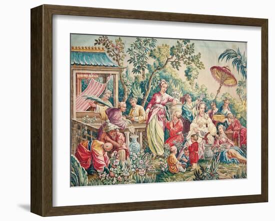 Aubusson Cartoon for a Wall Hanging of Figures in an Oriental Garden (Oil on Canvas)-French School-Framed Giclee Print
