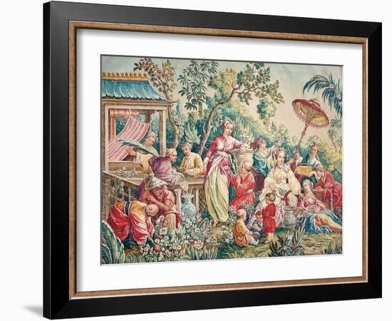 Aubusson Cartoon for a Wall Hanging of Figures in an Oriental Garden (Oil on Canvas)-French School-Framed Giclee Print