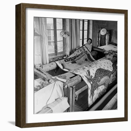 Aubusson Tapestry Weaving in France with Modern Designs Revived from French Painters, 1946-David Scherman-Framed Photographic Print