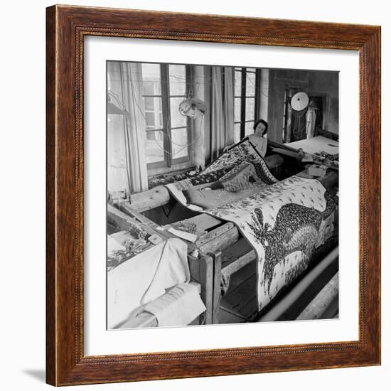 Aubusson Tapestry Weaving in France with Modern Designs Revived from French Painters, 1946-David Scherman-Framed Photographic Print