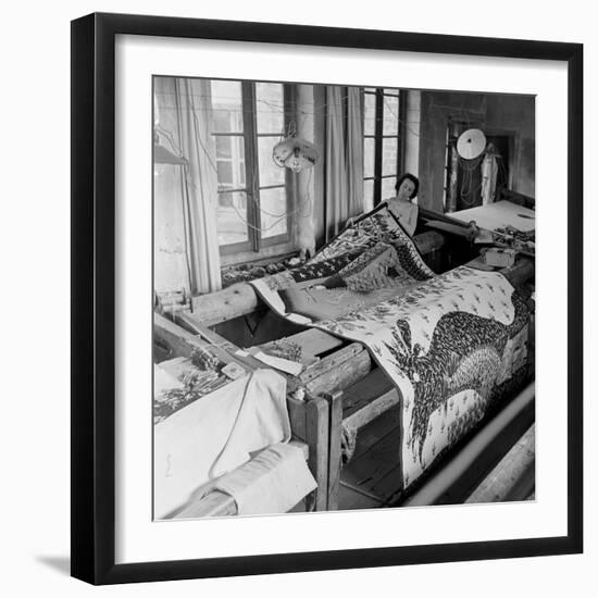 Aubusson Tapestry Weaving in France with Modern Designs Revived from French Painters, 1946-David Scherman-Framed Photographic Print