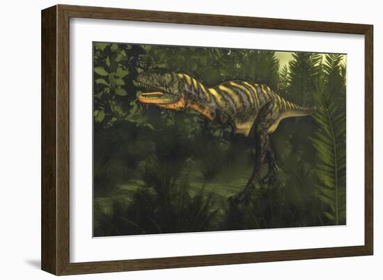 Aucasaurus Dinosaur Walking Amongst Lush Foliage-Stocktrek Images-Framed Art Print