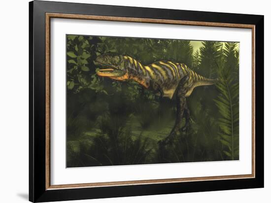 Aucasaurus Dinosaur Walking Amongst Lush Foliage-Stocktrek Images-Framed Art Print